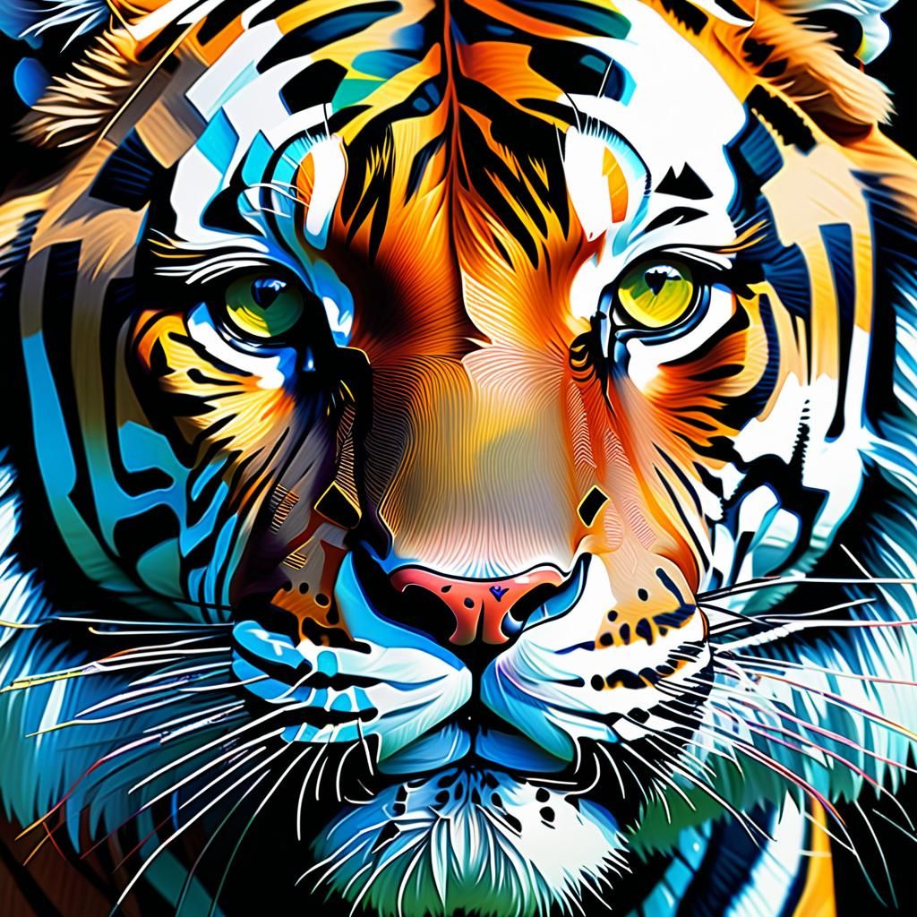 Glitch Art Tiger Face Close-Up