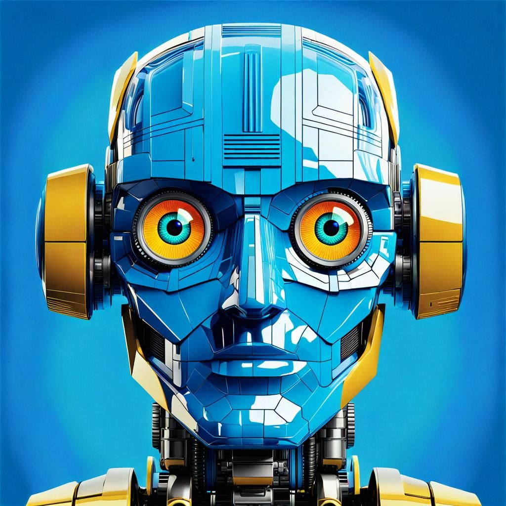 Vibrant Retro-Futuristic Robot in Triadic Colors