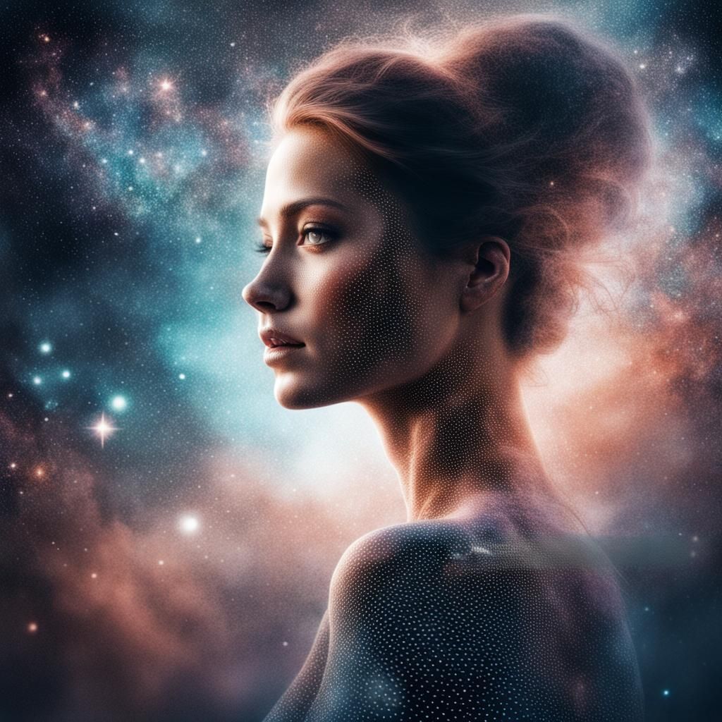 Nebula Portrait of Dotted Woman: Digital Matte Painting