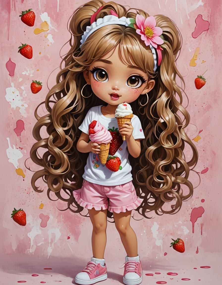 Bratz Doll Eating Ice Cream in Anime Style