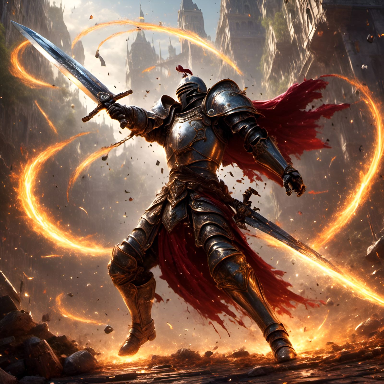 Paladin in Dynamic Action Scene, CCG Artwork