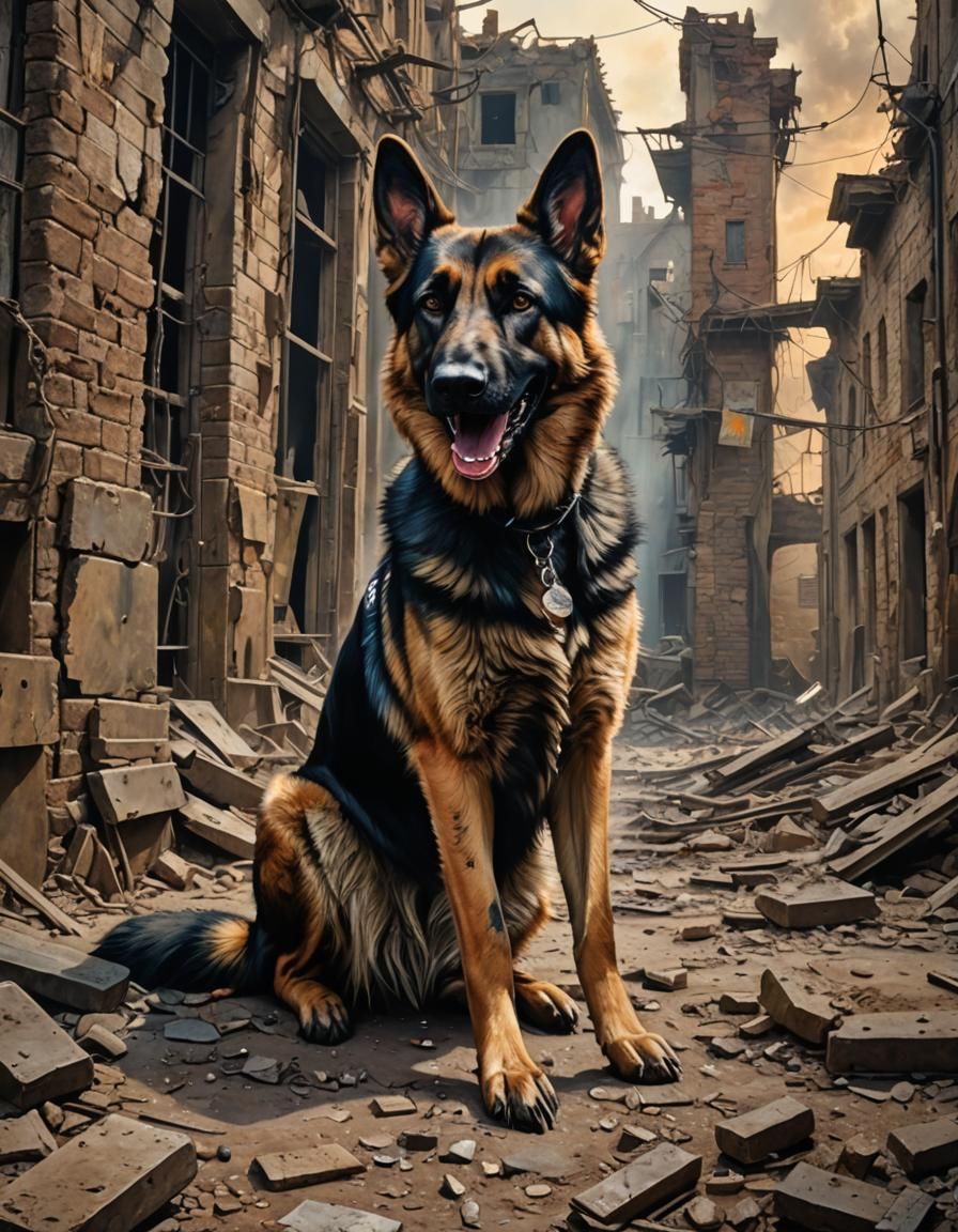 Post-Apocalyptic Mutant German Shepherd in Acrylic Style