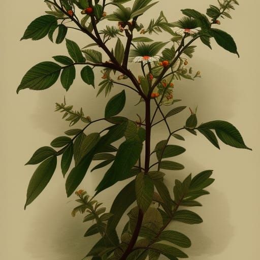 a single small sapling, botanical illustration, white backgr...