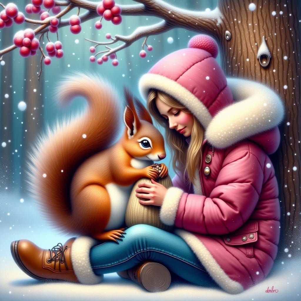 <lora:FiosFantasyGlow:1.0> :  Girl feeding Squirrel (2)