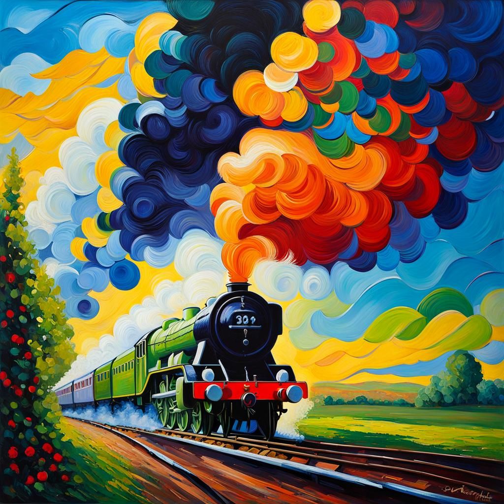 Flying Scotsman Train in Neo-Impressionist Style