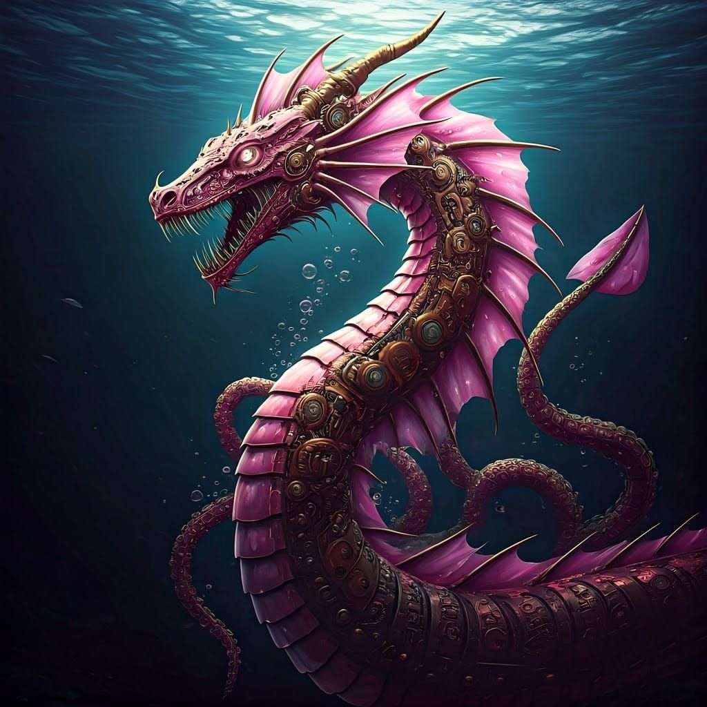Majestic Steampunk Serpent-Dragon Emerges from the Depths