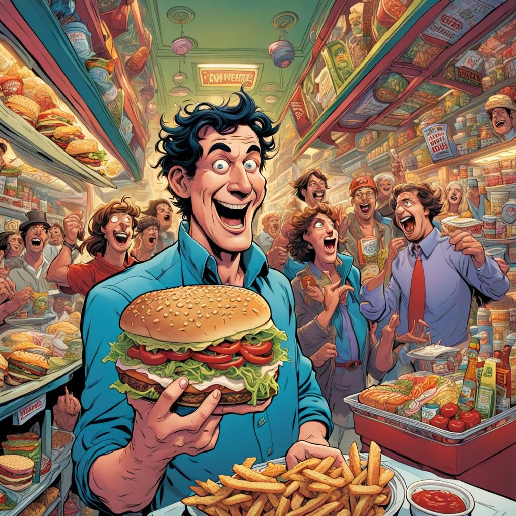 Comic Book Style: Man's Joyous Sandwich Rapture