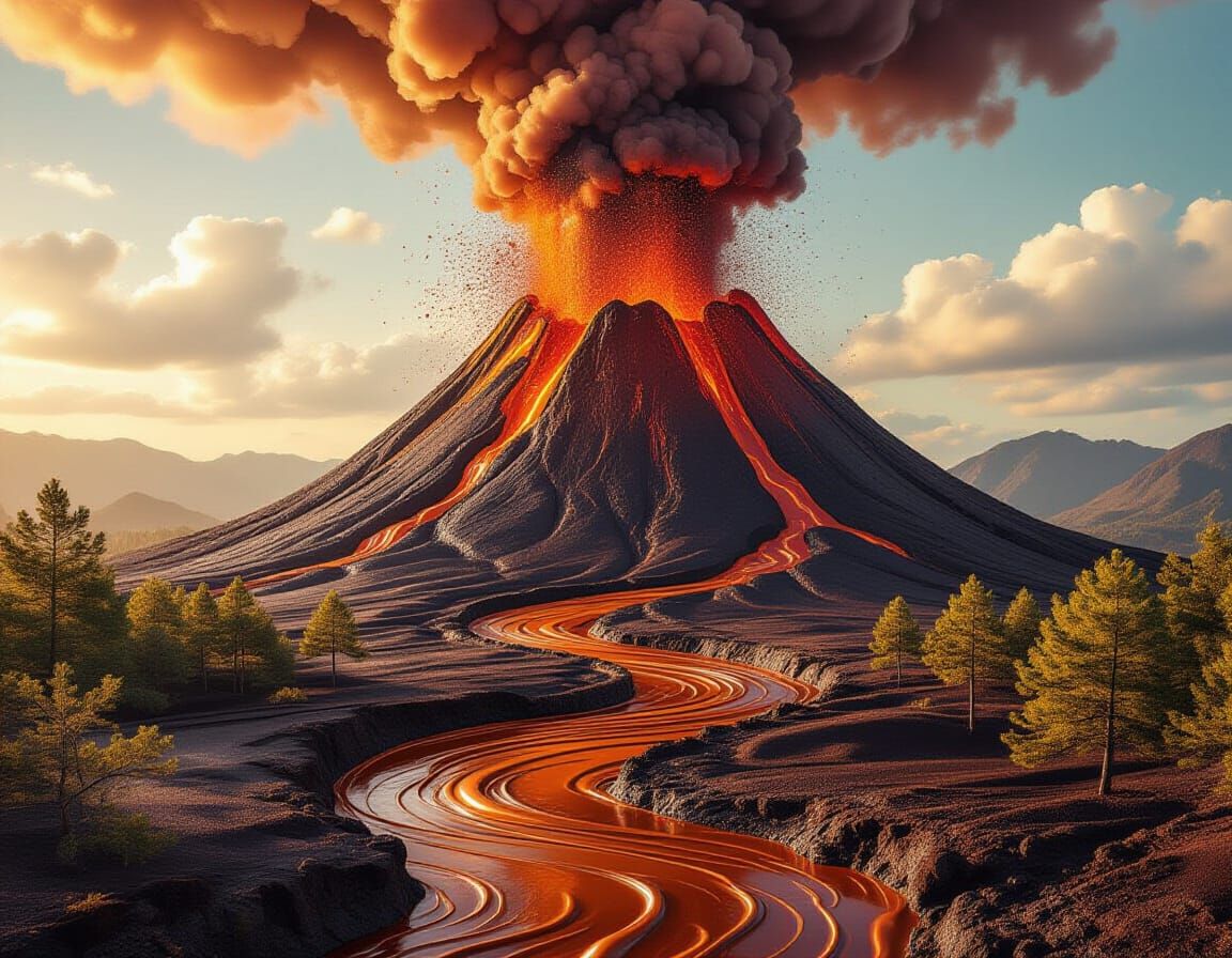 Chocolate Lava Cake Volcano in a Dessert Paradise