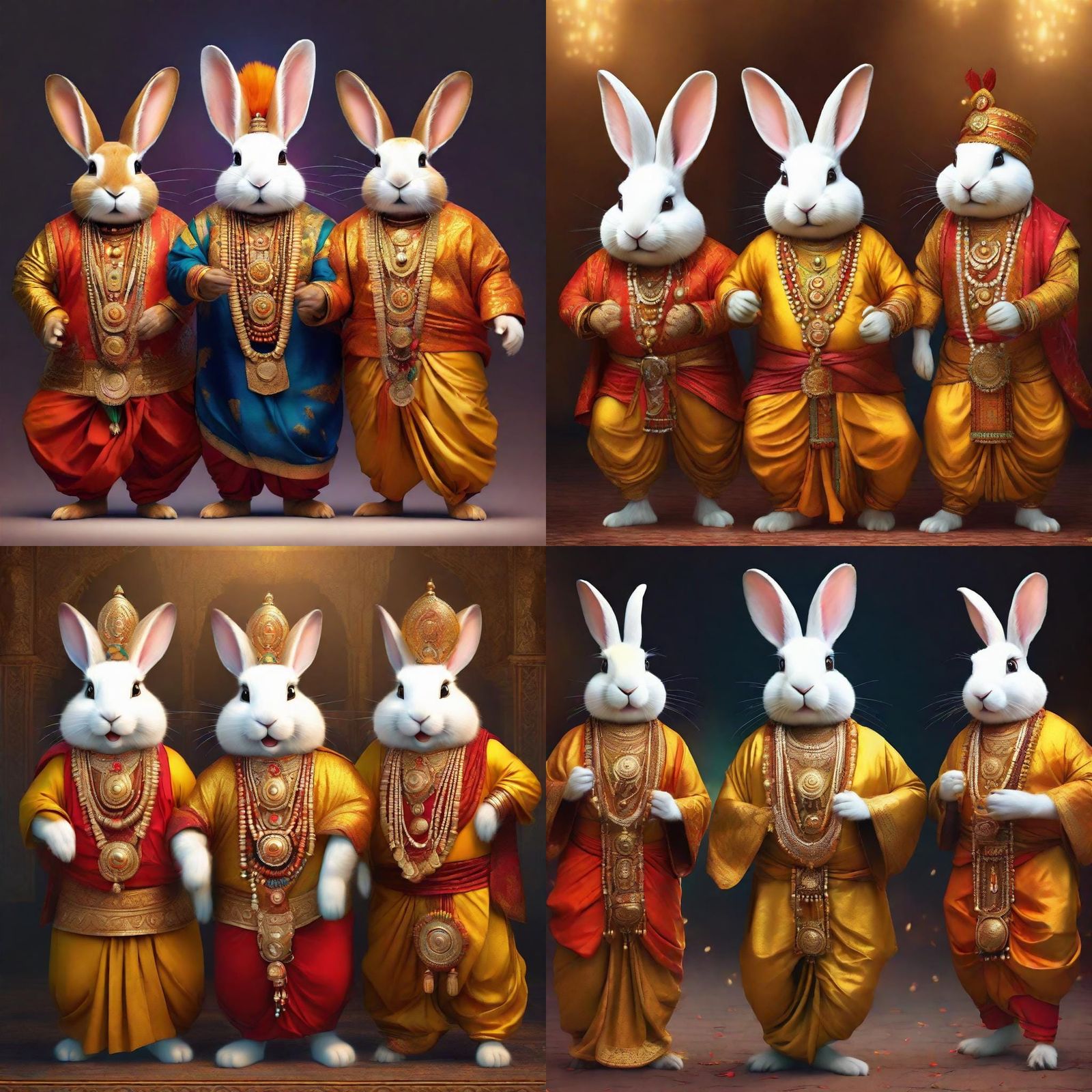 Rabbit Musicians in Indian Attire: Digital Painting