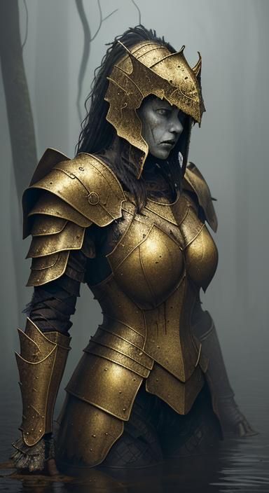 Foggy Swamp Knight in Rusty Golden Armor