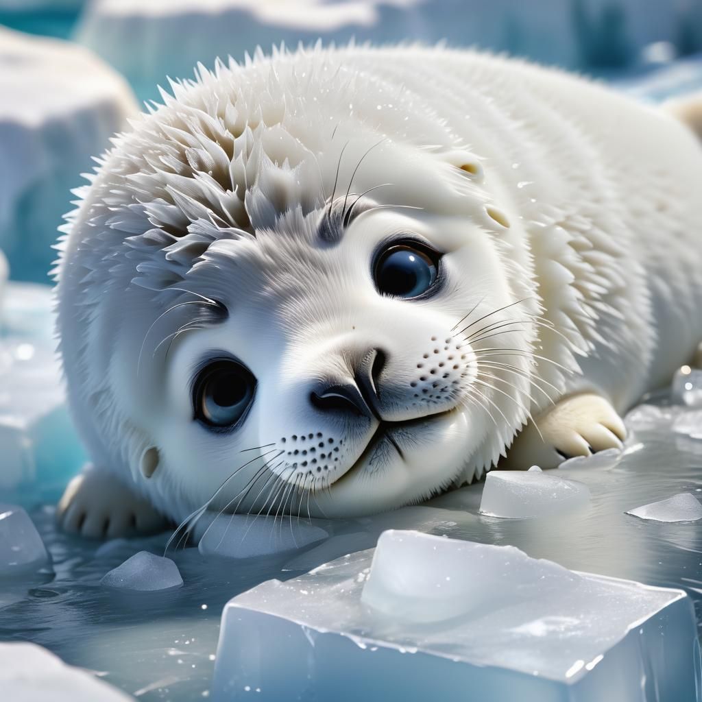 Adorable Baby Seal on Ice, Pixar-Style 3D Render