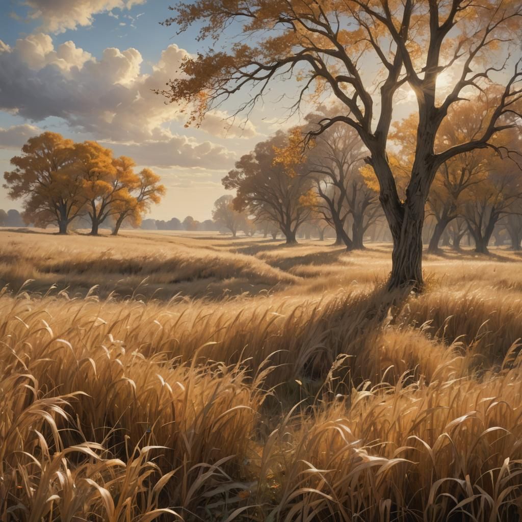 Ethereal Wind Swirling Through Golden Prairie Scene