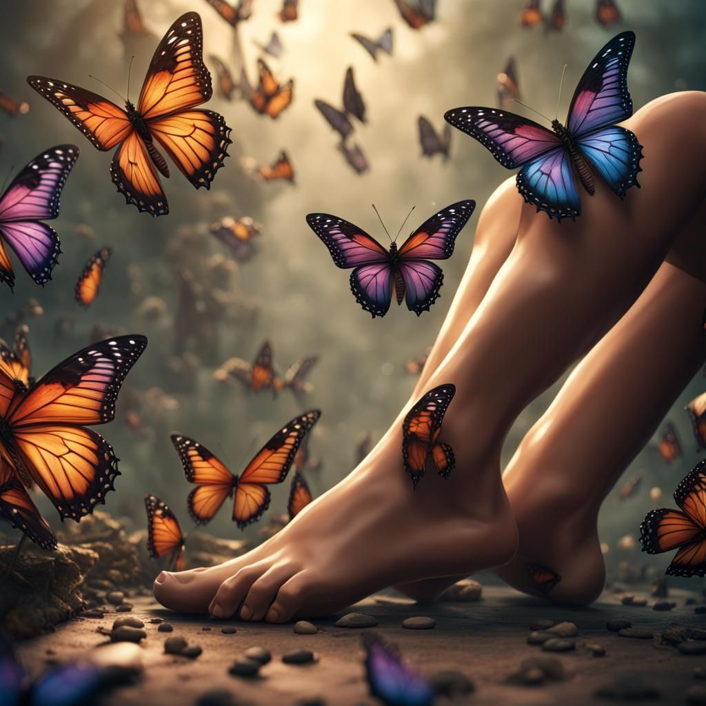 Butterflies Adorn Woman's Feet: Fantasy Concept Art