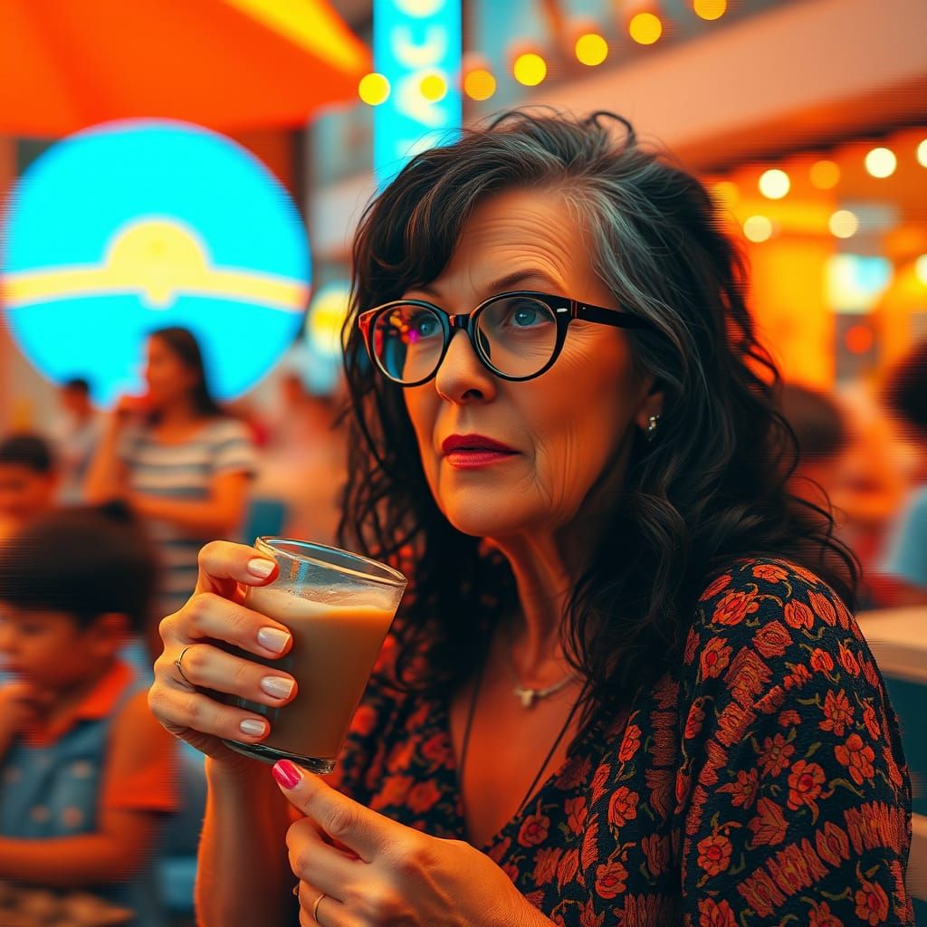 Dreamlike Glitch Art of Lady Watching Children