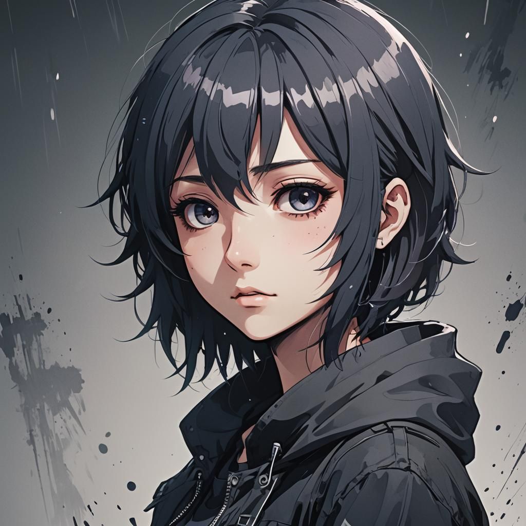 Emo Character in Cel-Shaded Anime Style