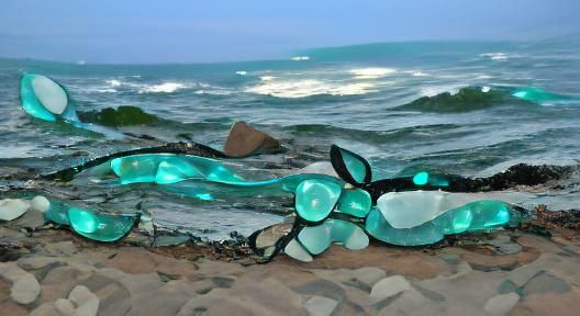 Sea Green Twisted Glass Beach: Cosmic Glow