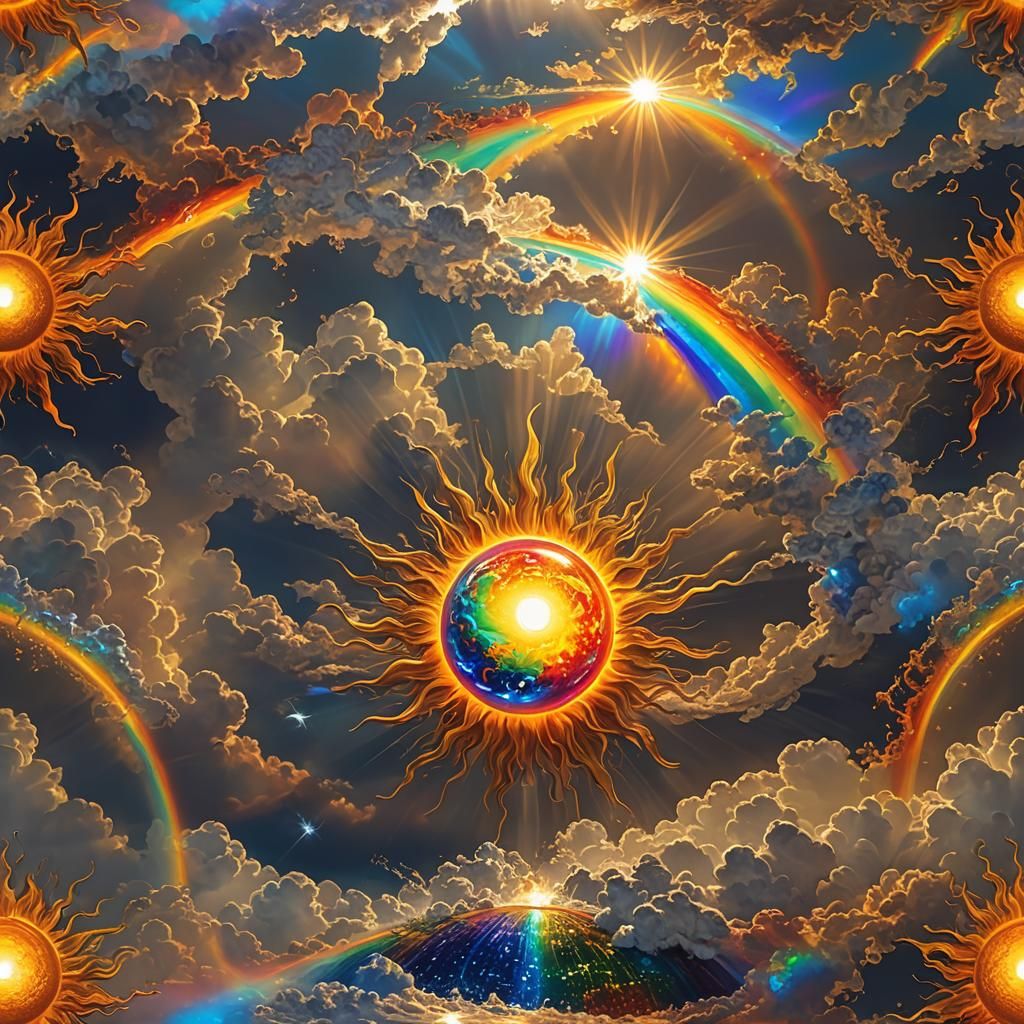 Serene Sun Dipping into Rainbow Liquid Horizon