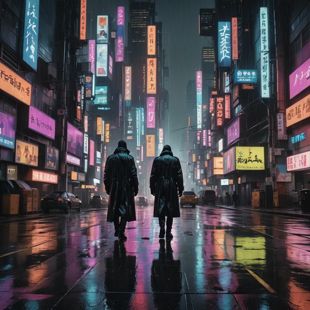 Cyberpunk Cityscape: Neon Reflections in Rainy Streets