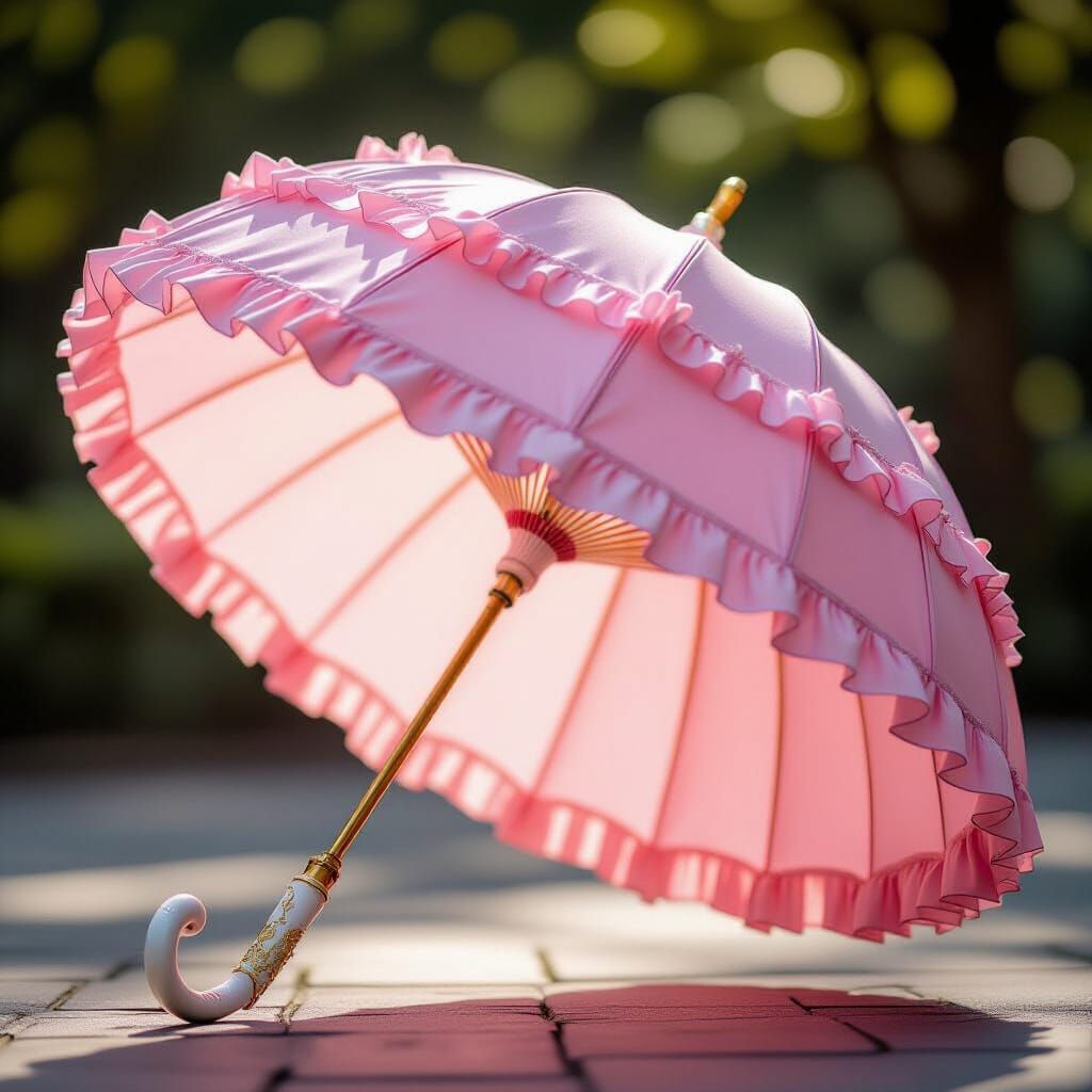 Victorian Parasol with Golden Handle in Sunlight