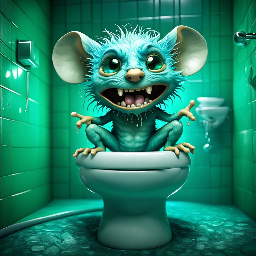 Angry Chibi Mouse on Toilet, Psychedelic Art