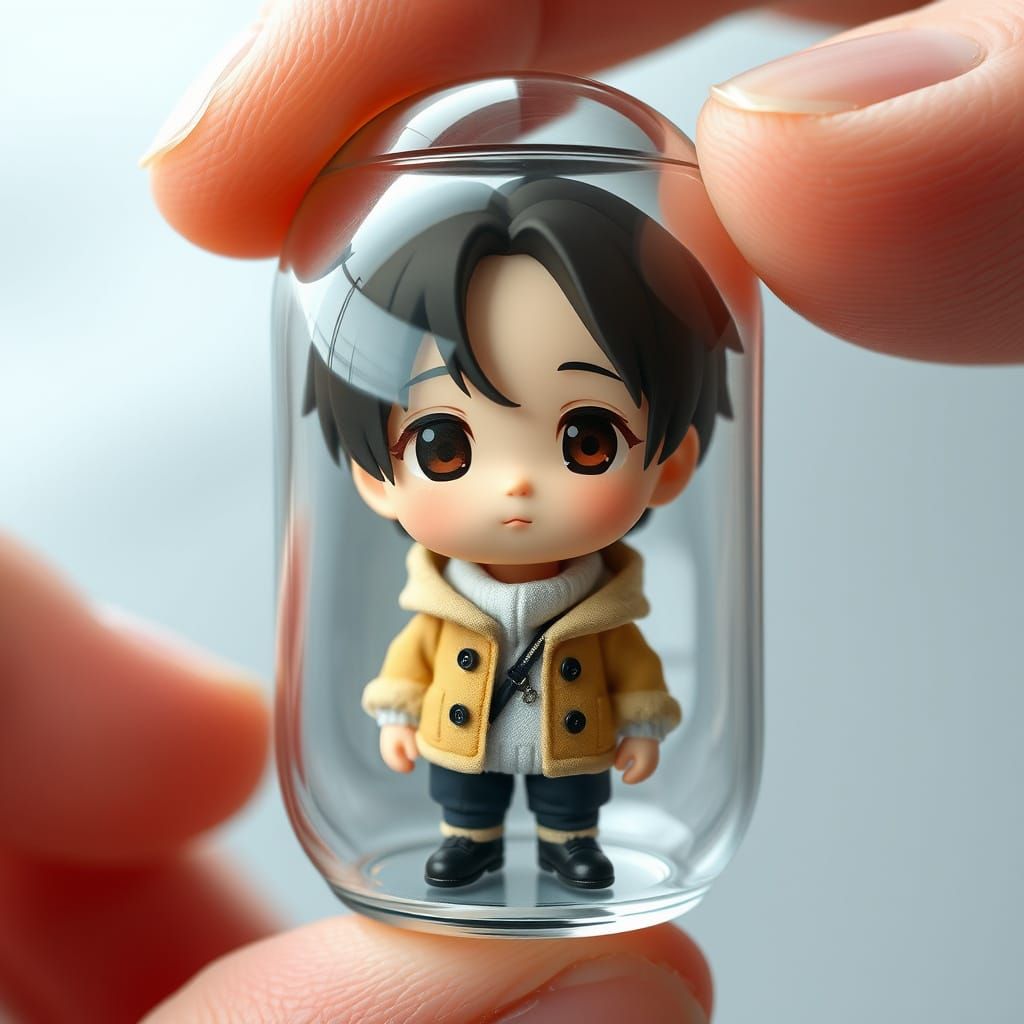 Glass Gashapon Capsule Portrait with Miniature Chibi Self