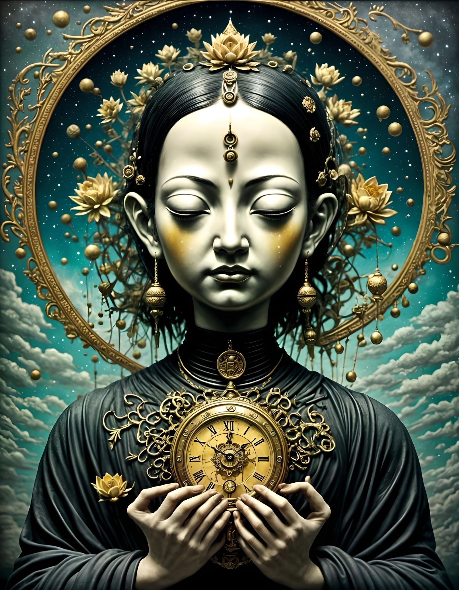 Dystopian Buddha with Pocket Watch in Surreal Style