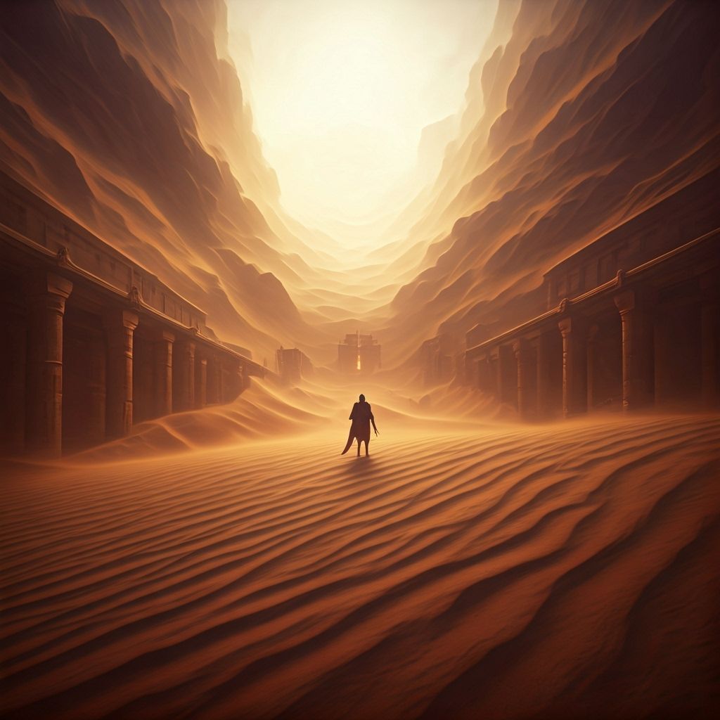 Lost City in Swirling Sandstorm, 3D Digital Art