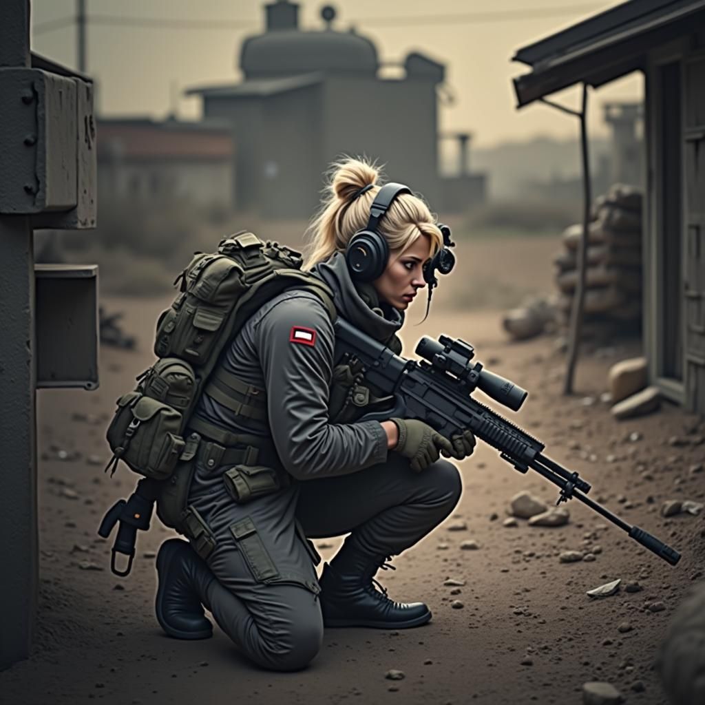 Photorealistic Female Soldier in Tactical Position