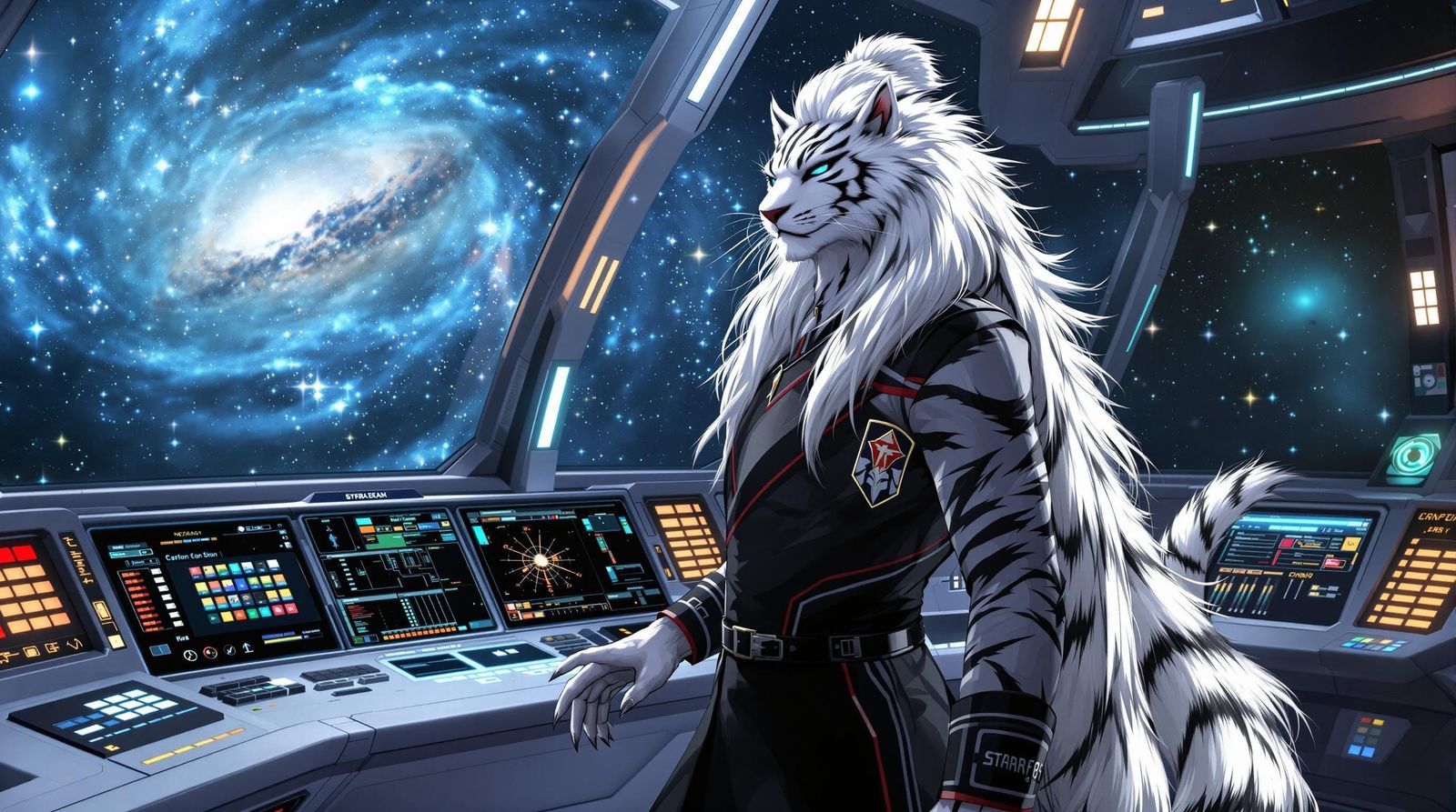 Majestic White Tiger Captain at the Helm of His Starship