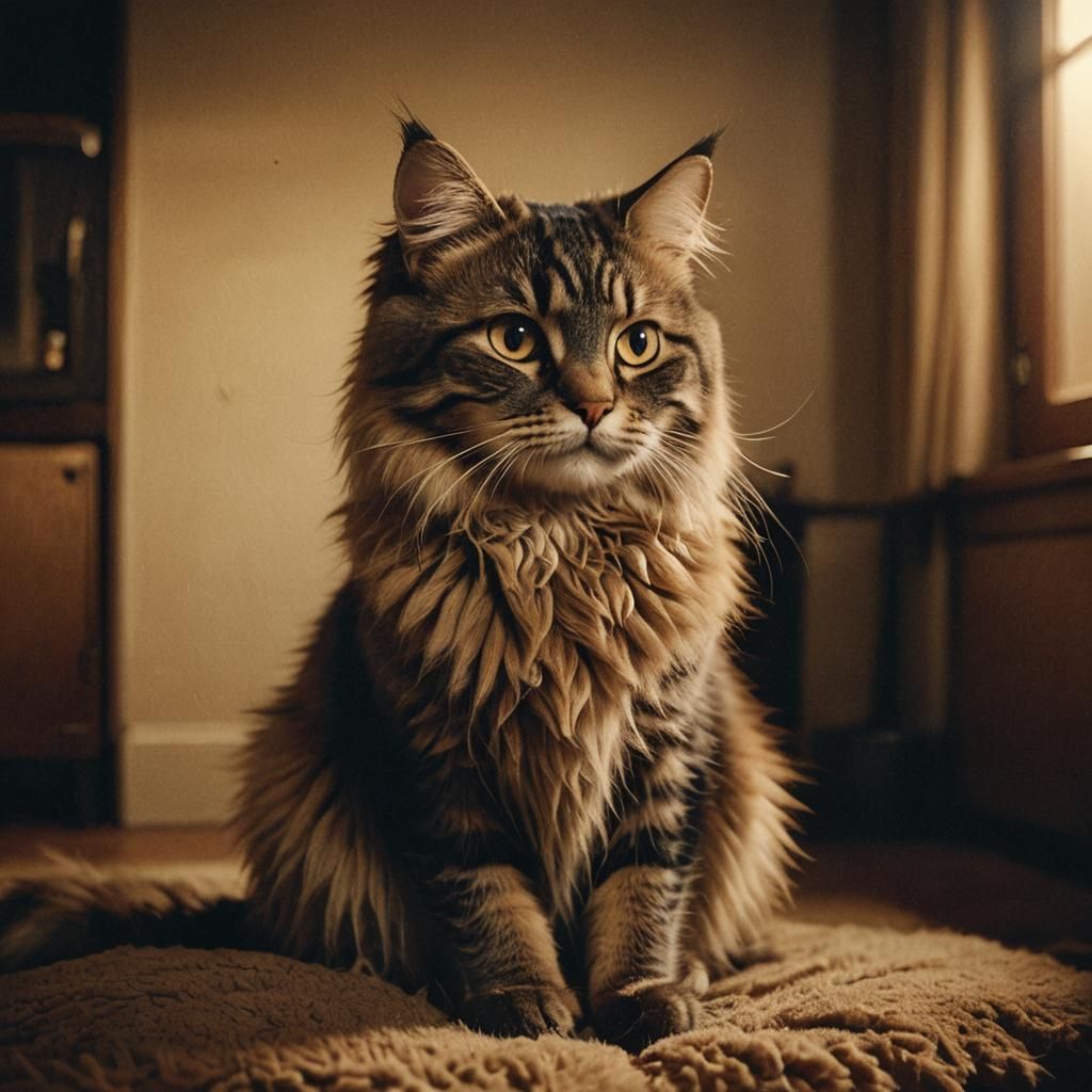 Square Cat in Cozy Room, Film Noir Style