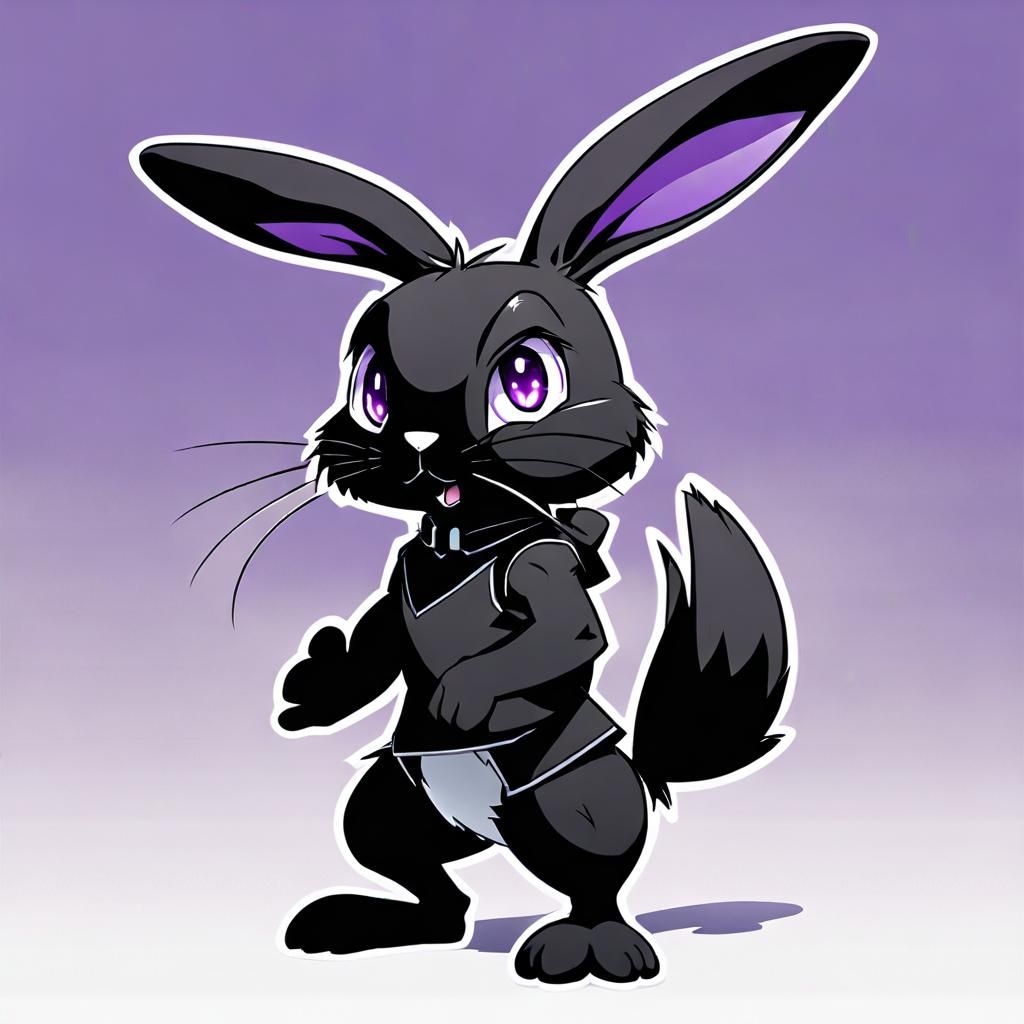Humanoid Black Rabbit with Purple Eyes, Anime Style