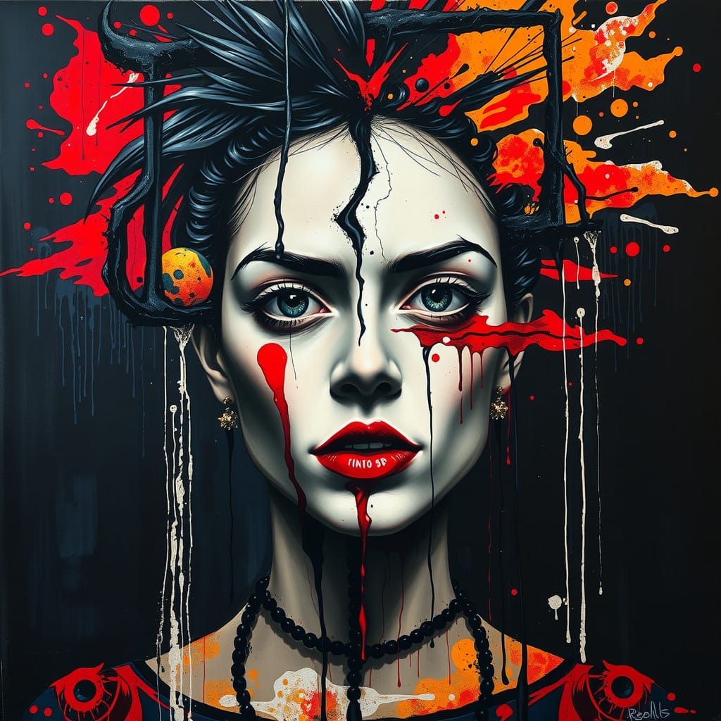 Haunting Portrait in Abstract Expressionist Style