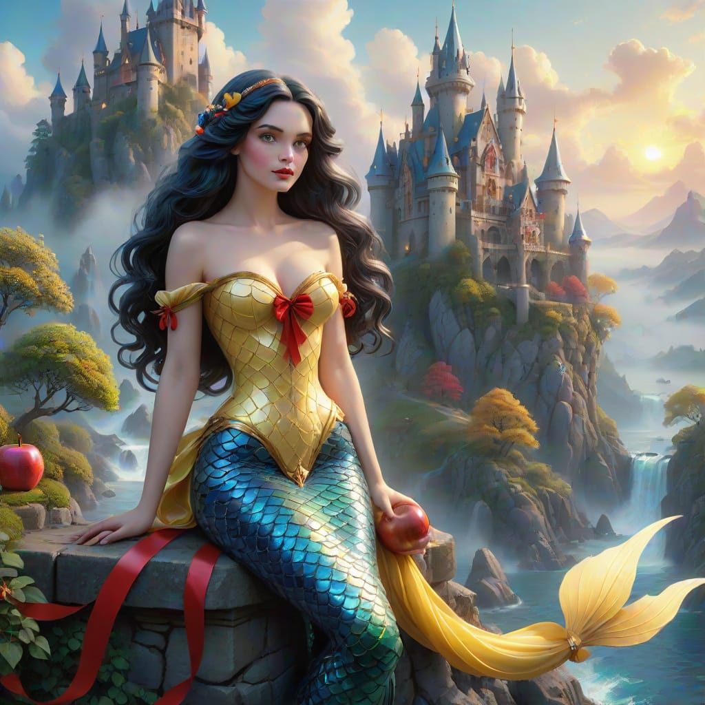 Ethereal Mermaid Snow White in Whimsical Castle