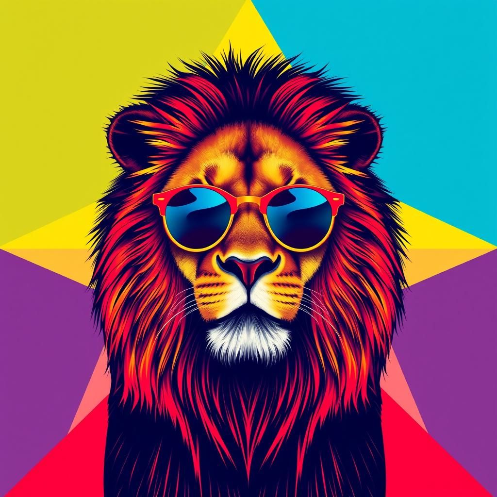 Lion in Sunglasses: Pop Art Digital Illustration