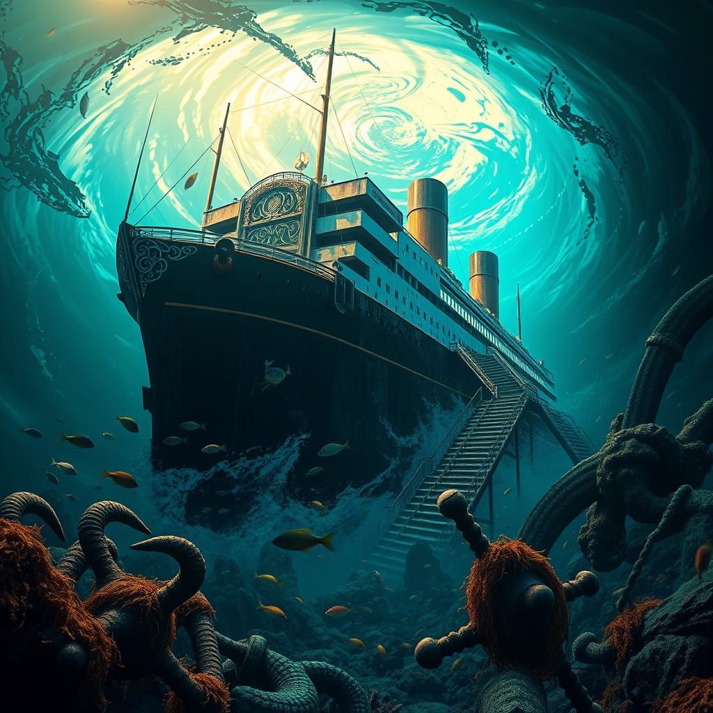 Majestic Titanic Shipwreck in a Turquoise Vortex