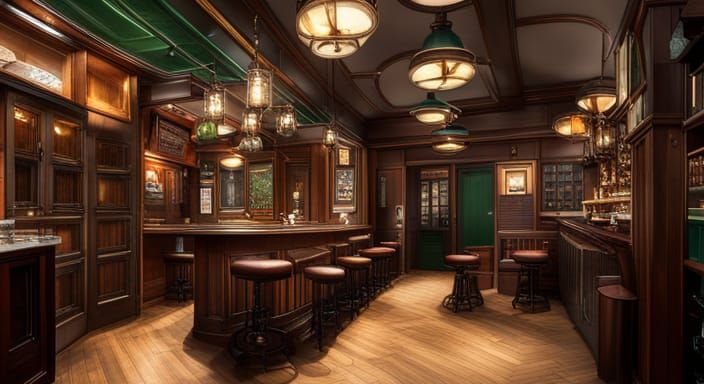 Empty Irish Pub Interior at Night