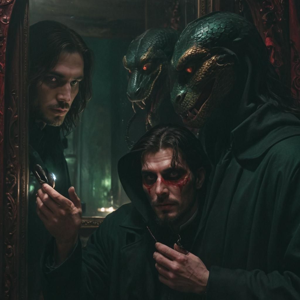 Anaconda Reflection: Dark Fantasy Concept Art in Emerald and...