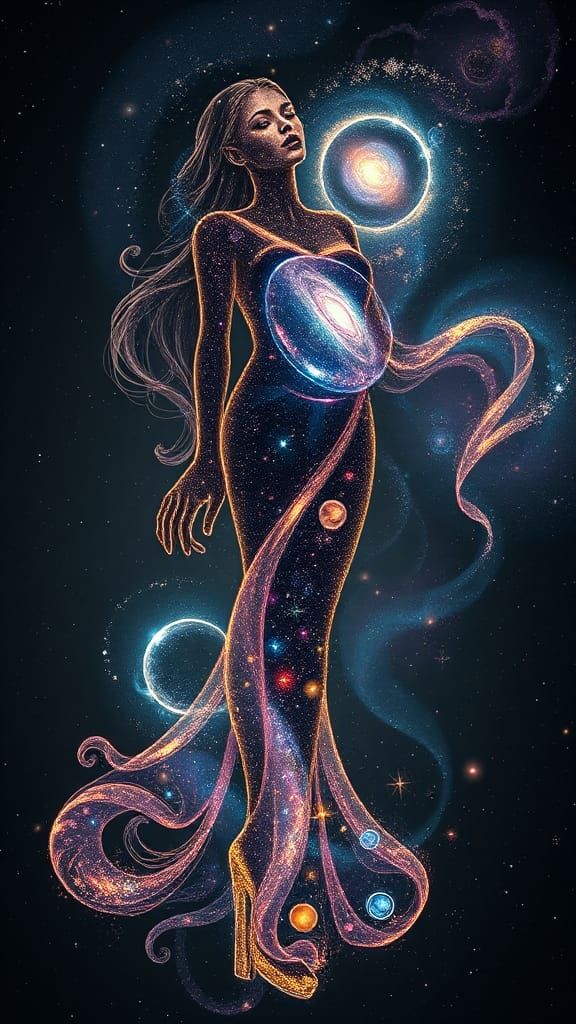 Celestial Woman: A Galaxy-Infused Body in Hyperrealism