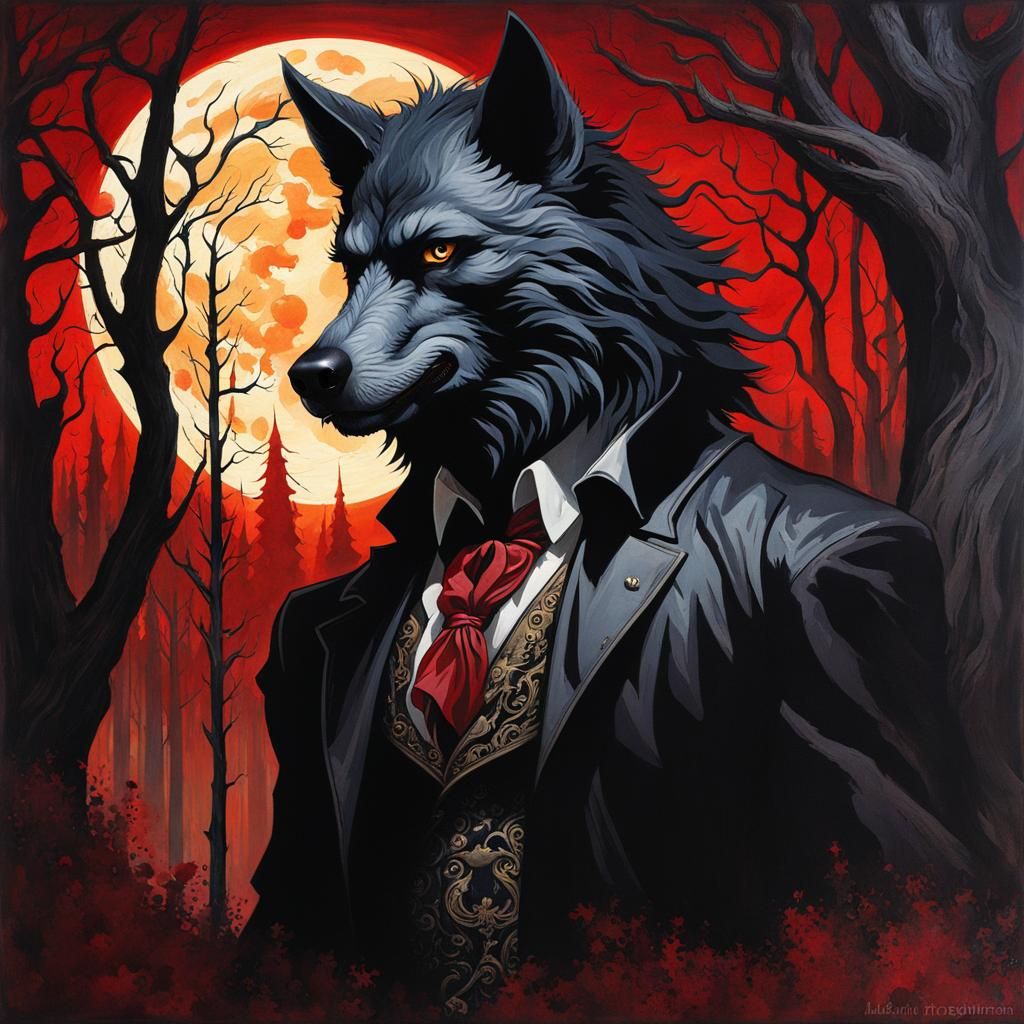 Gothic Werewolf Portrait in Neo-Impressionist Style