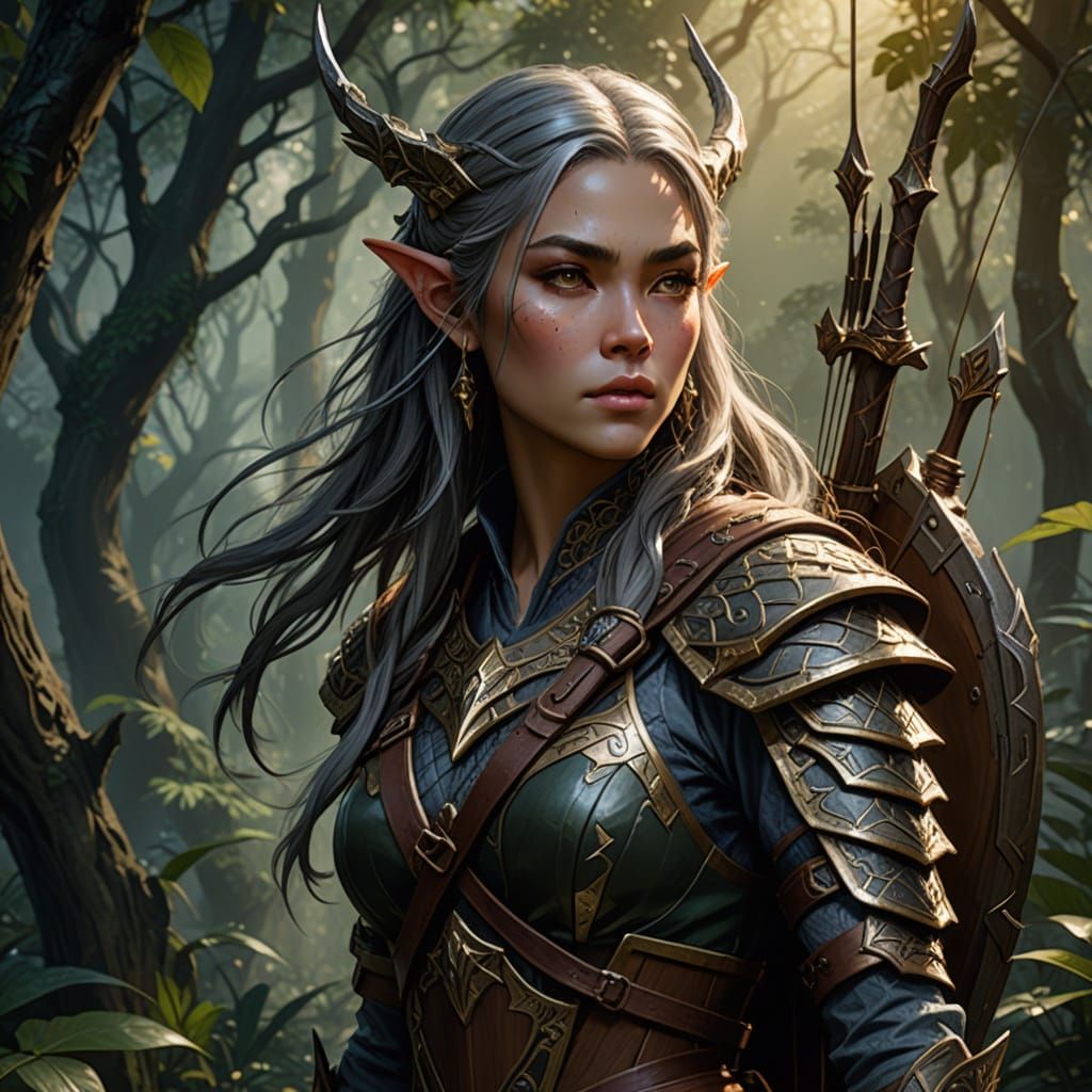 Massive detailed animated masterpiece of DnD race wood elf, ...