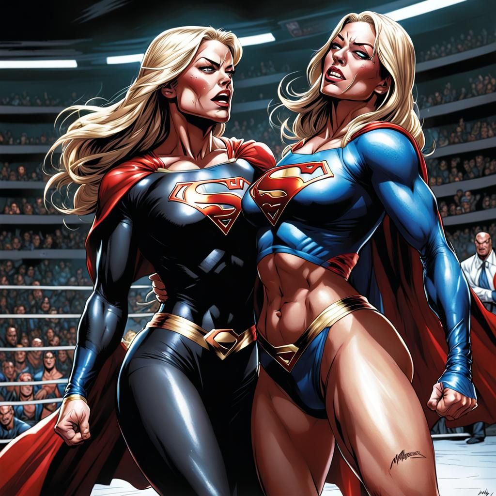 Supergirl Knockout in Comic Book Art Style