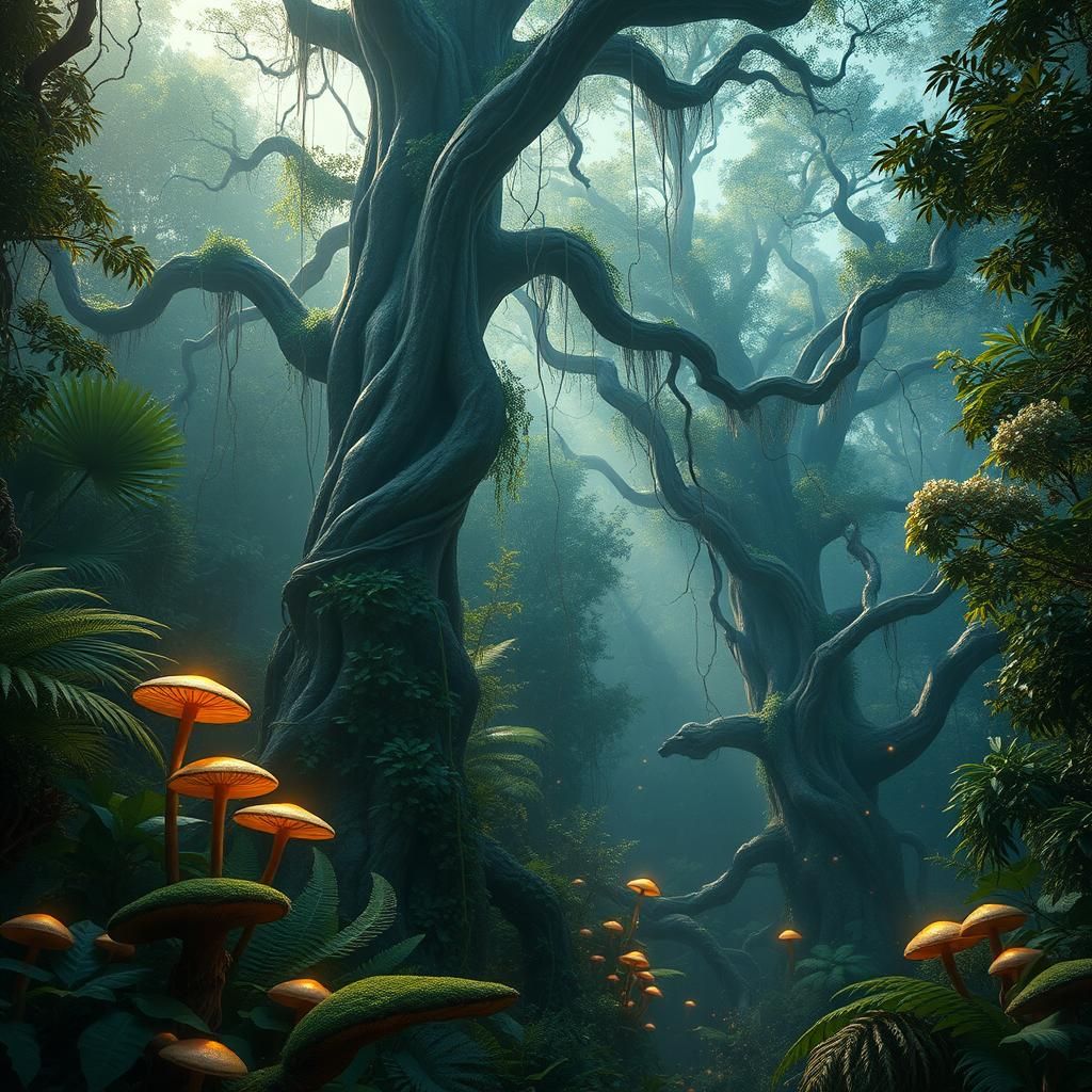 Primeval Jungle Realm in Dreamlike Fantasy Style
