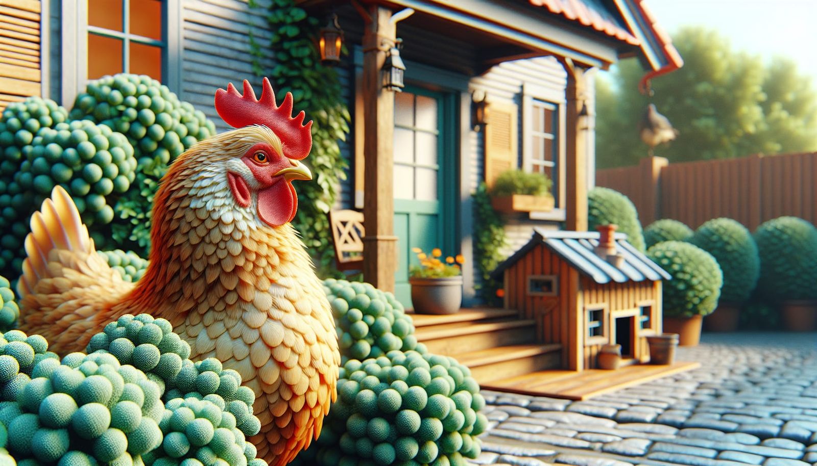 Hen and Chicken Coop in Detailed 3D Digital Art