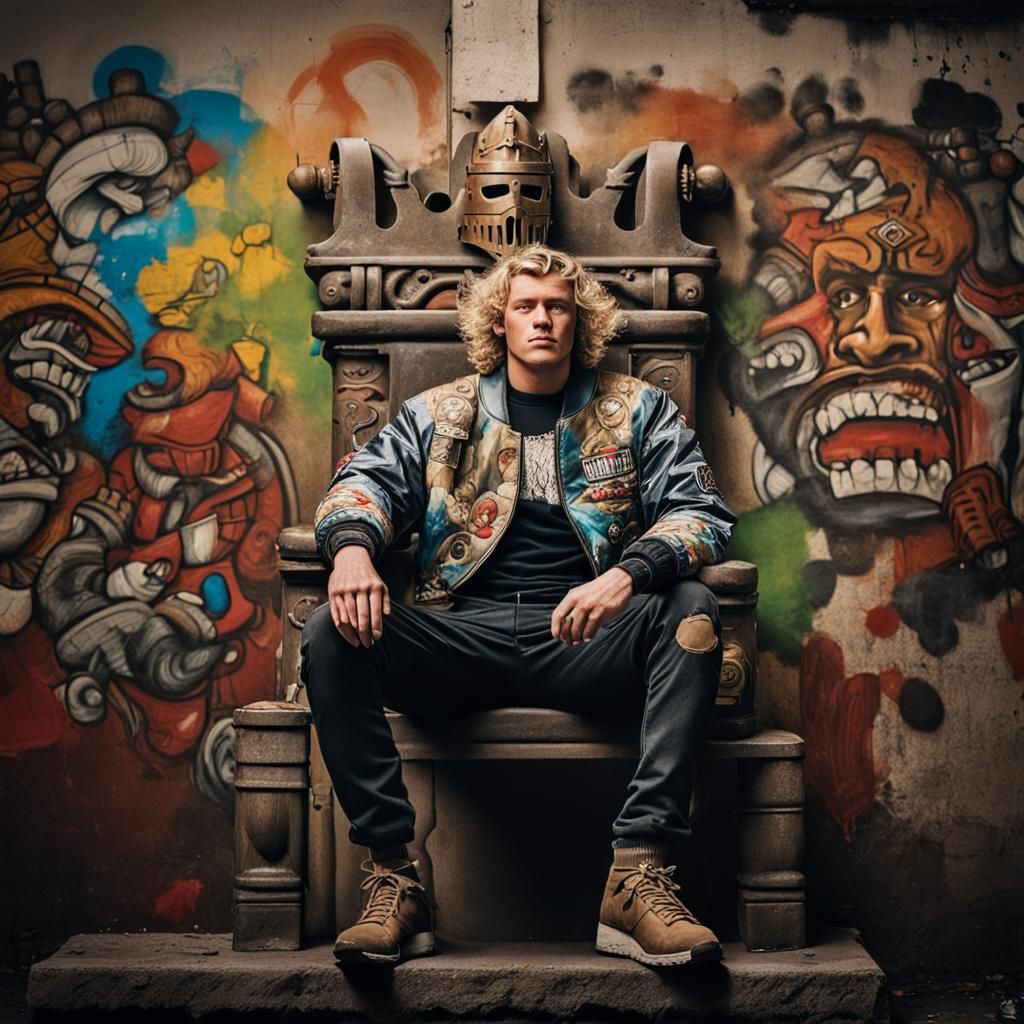 Armored King on Throne in Graffiti Art Style