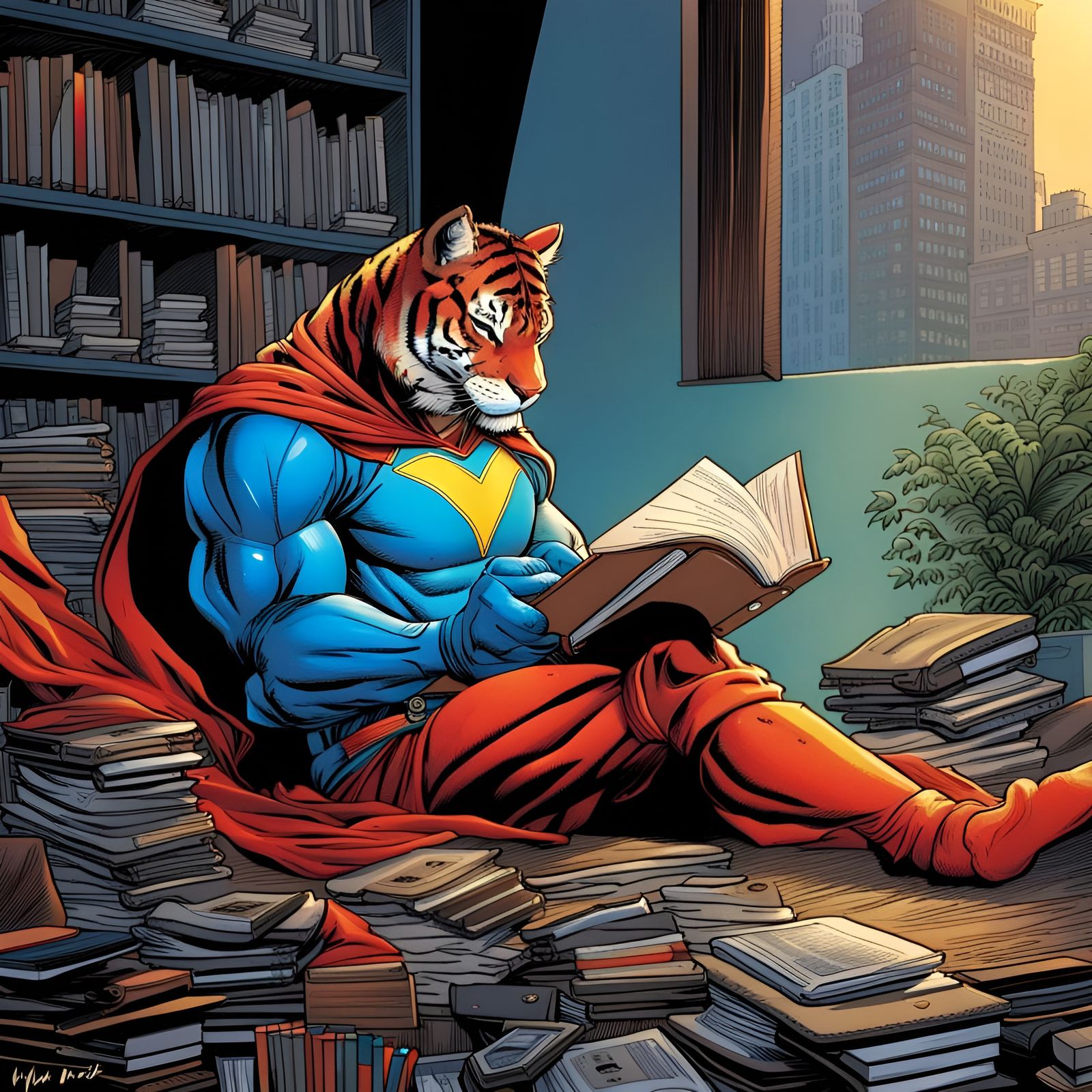 Superhero Bookworm in Comic Book Style