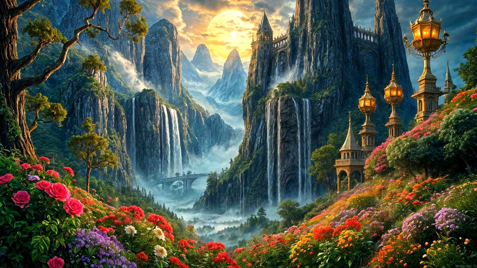 Fantasy Autumn Landscape: Maximalist Digital Masterpiece