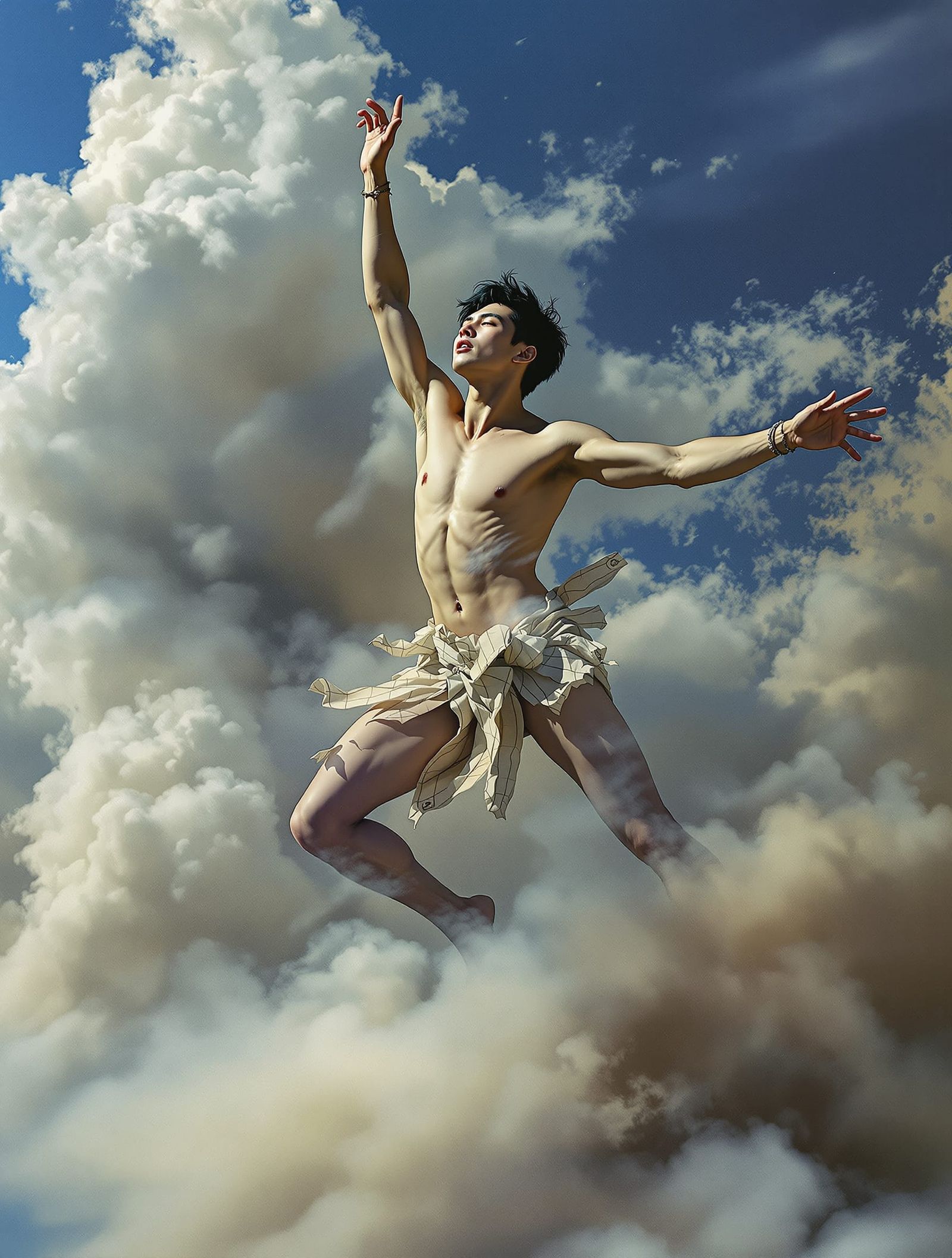 Young Man Dancing in Midnight Blue, Dutch Surrealism Style