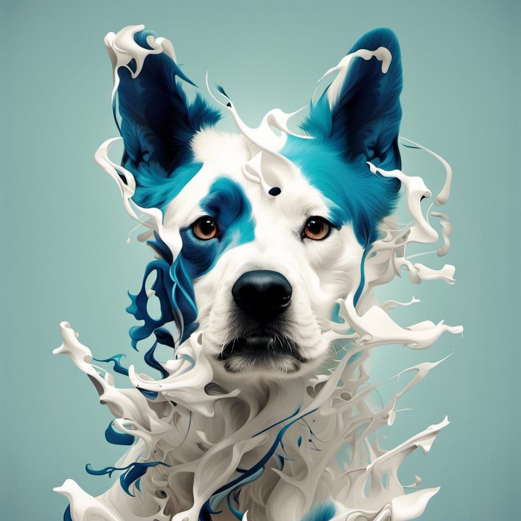 Abstract Blue and White Dog Illusion