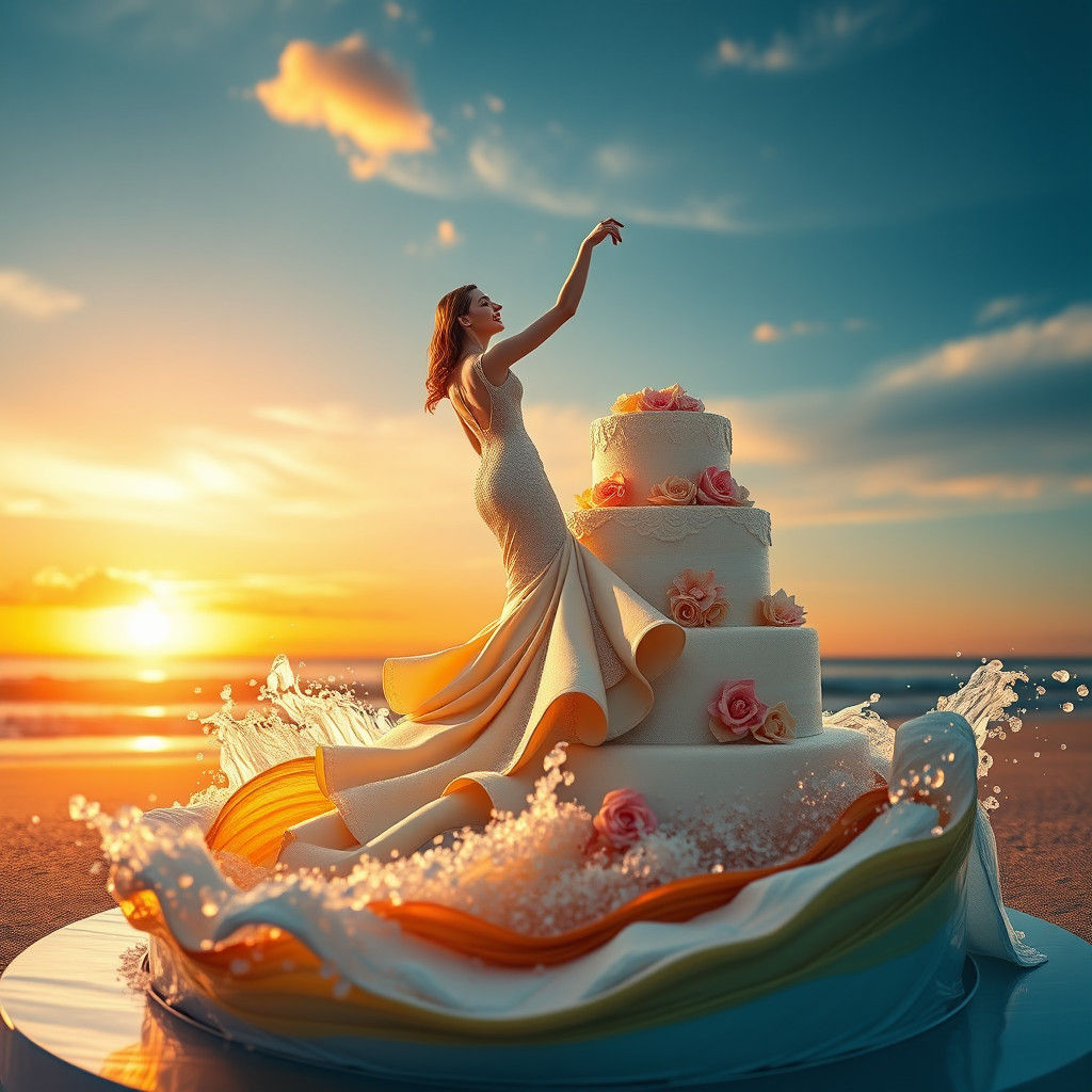 Majestic Wedding Cake Sculpture on a Beach