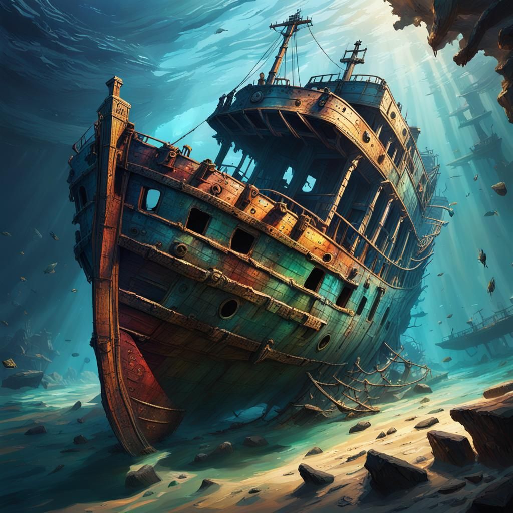 Hyperrealistic Sunken Shipwreck Concept Art